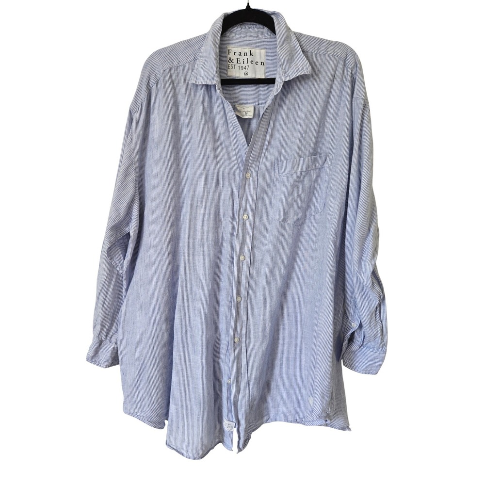 Frank & Eileen Mackenzie Oversized Linen Shirt Blue Stripe OS Woven in Italy - Picture 2 of 13